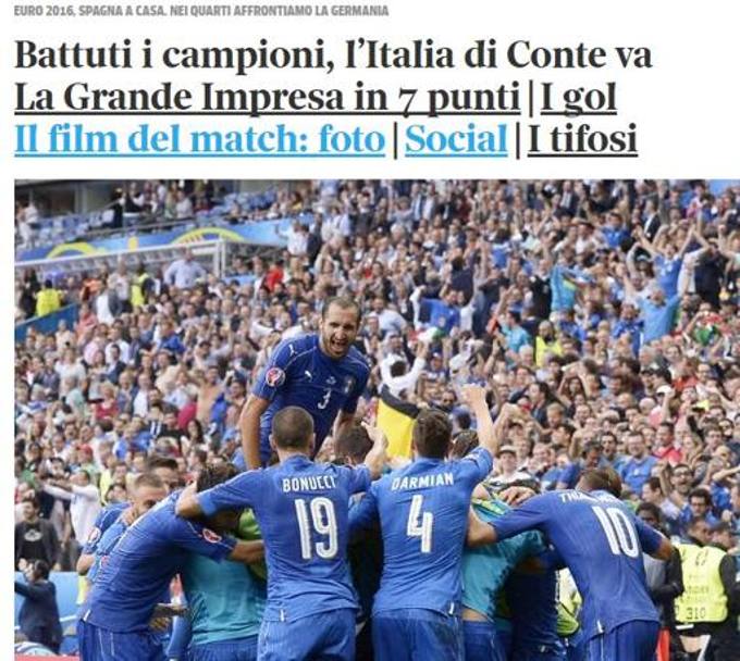 Il Corriere della Sera concede la vetrina della sua home page al 2-0 azzurro sulle (oggi non troppo) Furie Rosse